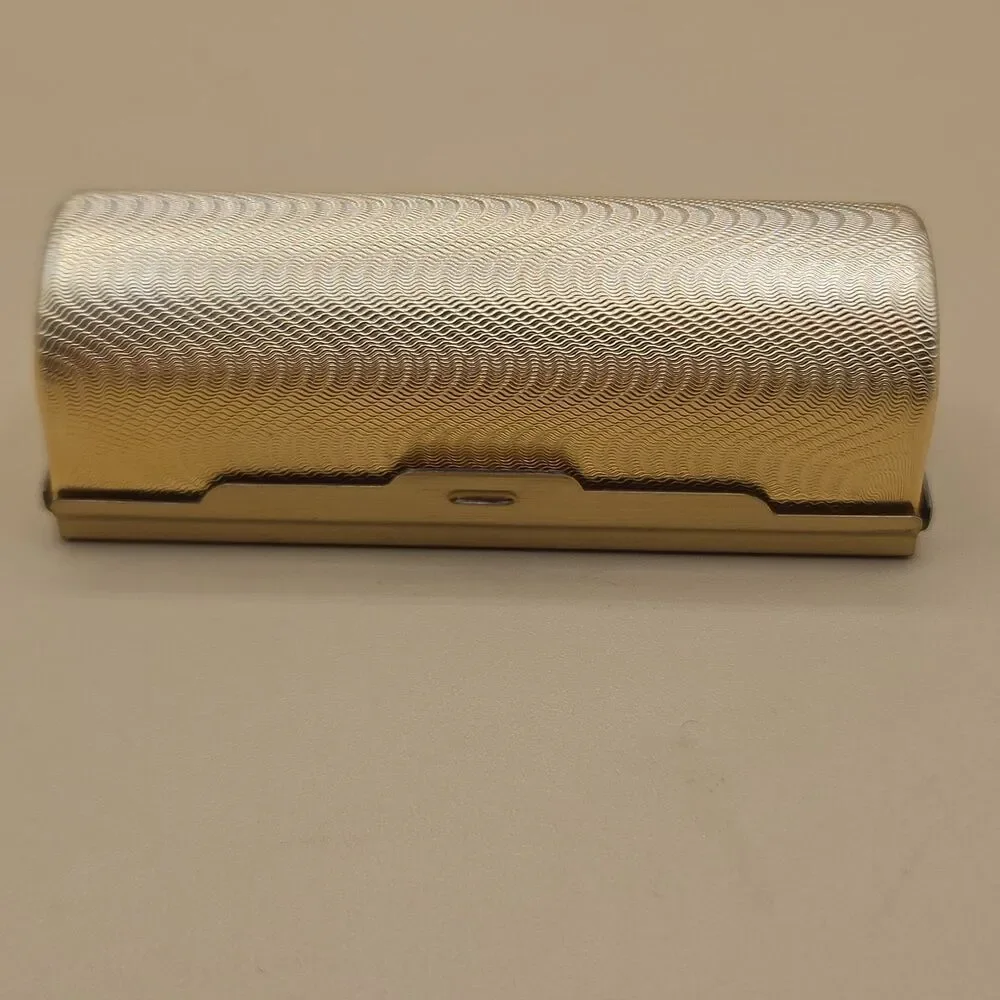 Vintage Gold Tone Lipstick Case Mirrored Interior 1980s Metal Tube Holder
